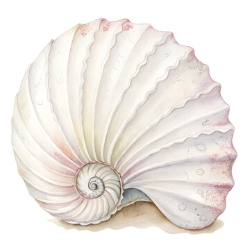 Watercolor Cute clam seashell invertebrate illustration isolated on transparent background