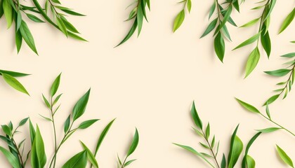 Fototapeta premium Elegant, artistic depiction of lush grass and leaf patterns on a neutral background, modern, minimalist