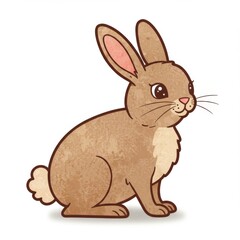 Fototapeta premium Cute Brown Bunny Illustration Sitting on White Background