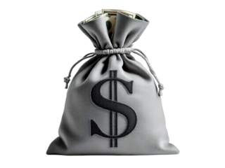 Gray money bag with sign dollar isolated on transparent background