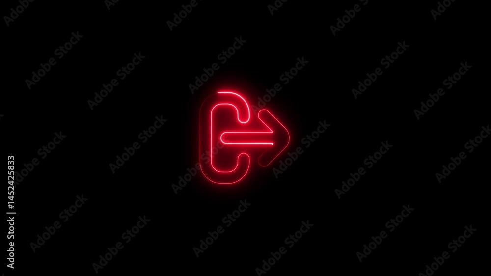 Poster glowing red exit symbol appearing on black background animation for transitions