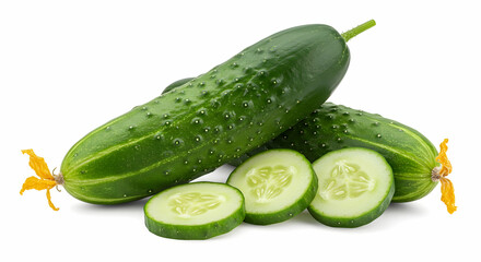 Fresh Green Cucumbers with Slices and Bright Yellow Flowers