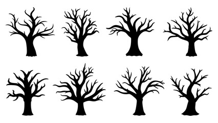 set of dead tree silhouette vector on tranparent background