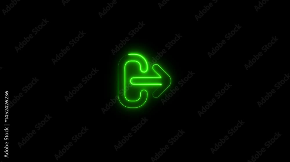 Poster animated neon green exit arrow icon on a black background for digital design