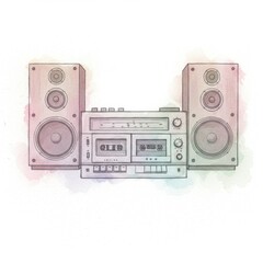 Vintage Stereo System Watercolor Illustration
