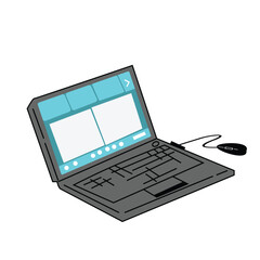 Vector design illustration of a laptop or notebook equipped with a mouse.