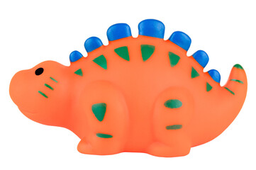 bright rubber bath toy orange dinosaur isolated