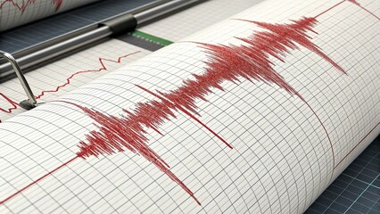 seismic activity captured by seismograph – Detailed Close-Up of earthquake waveform on graph paper for geological analysis