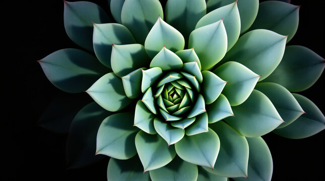 close-up view of a teal and green succulent plant showcasing its rosette