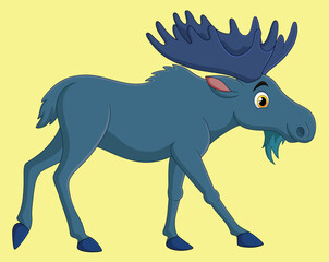 Cartoon moose on yellow background vector illustration