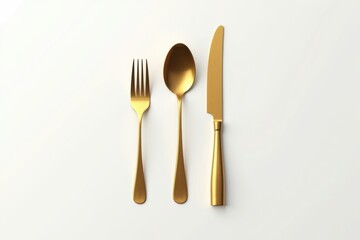 Elegant Gold Flatware Set Spoon Fork Knife on White Background   Luxury Table Setting Premium Cutlery Golden Dinnerware