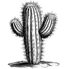 Black and white cactus vector, vintage engraving style, old woodcut sketch, desert plant illustration, hand-drawn botanical cactus, retro cactus drawing, antique desert clipart