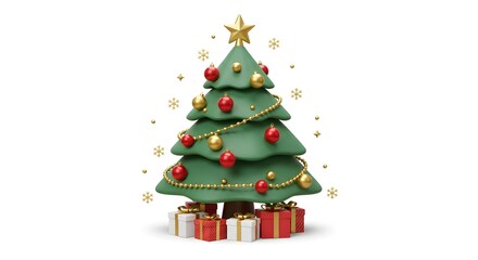 Christmas Tree with Gifts, Star and Baubles