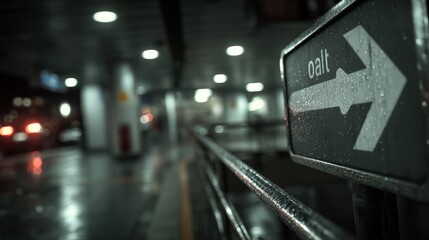 Indoor Parking Area with Wet Sign and Reflections on the Ground