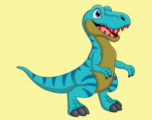 Cartoon tyrannosaurus isolated on yellow background vector illustration