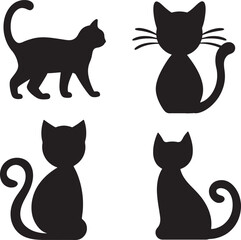 Black Cat Silhouettes Collection Elegant Feline Poses Vector Set