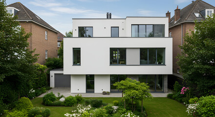 Striking Modern Residence Exterior In A Suburban Neighborhood Setting