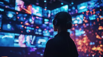 intelligent event coordinator using AI for real-time event coordination, immersive experience design, glowing logistical interface