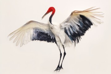 Obraz premium Elegant Crane Bird Crafted from Thread: A Detailed Art Project
