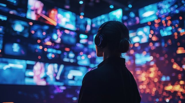 intelligent event coordinator using AI for real-time event coordination, immersive experience design, glowing logistical interface