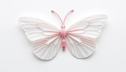 Delicate, translucent rice paper butterfly with intricate wing details, isolated on pure white background, design, summer