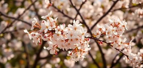 Fototapeta premium Delicate white cherry blossoms in a vase, blooming garden in soft spring light, bright, image