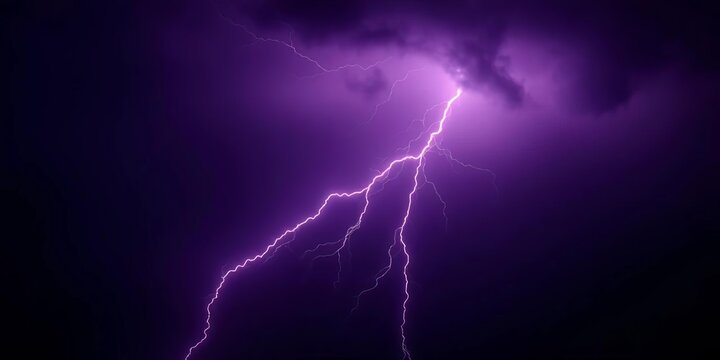 Dramatic diagonal thunder flash across dark purple backdrop, ample negative space, space, sky