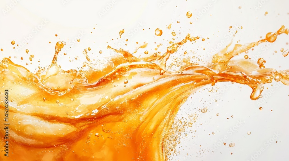 Poster amber liquid splash watercolor bokeh - close-up of an amber liquid splashing, creating a dynamic and