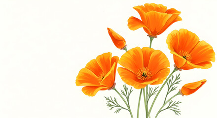 Vibrant Orange Poppy Flowers on Soft White Background