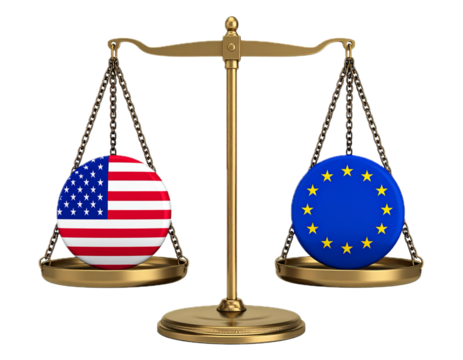 The EU and the USA trade balance concept, 3D rendering isolated on transparent background