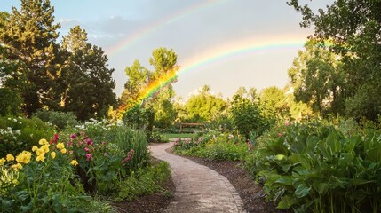 Fototapeta premium A bright double rainbow in a clear sky