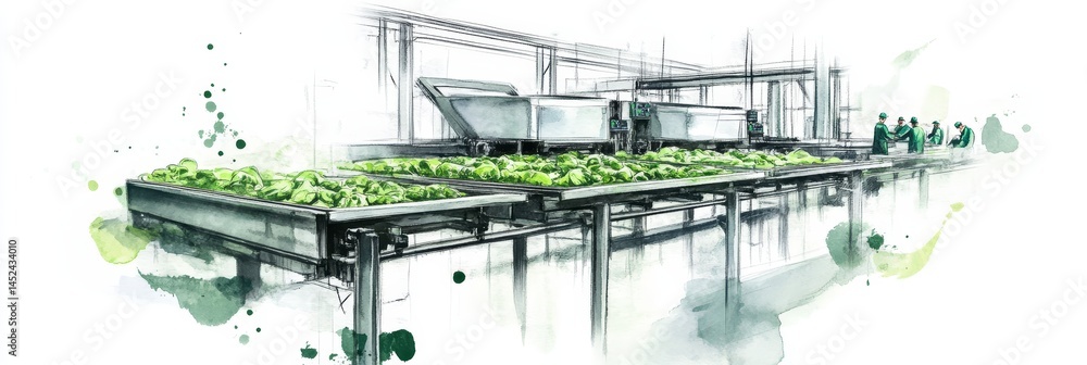 Poster automated green vegetable processing line - modern automated system for processing fresh green veget