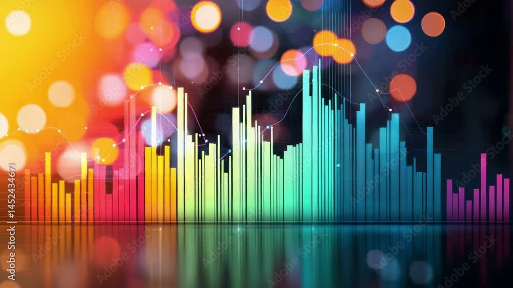 Aufkleber colorful digital bar graph with glowing bokeh lights and data showing vibrant dynamic growth