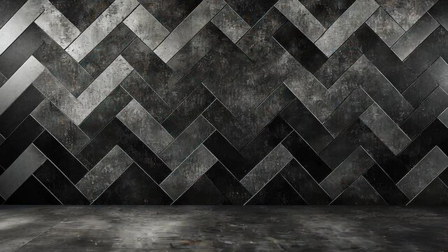 Abstract Dark Grey and Black Herringbone Tile Wall and Floor Background