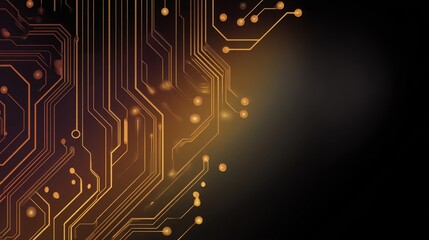 Abstract Circuit Board Background with Golden Lines and Dots