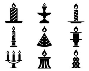 Set of 9  romantic Candle light Flame Silhouettes – Religious and Memorial Clipart

