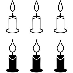 Set of 9  romantic Candle light Flame Silhouettes – Religious and Memorial Clipart


