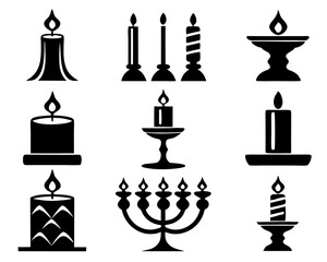 Set of 9  romantic Candle light Flame Silhouettes – Religious and Memorial Clipart

