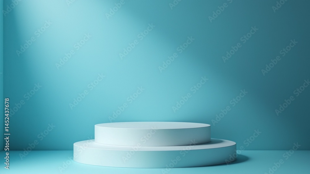 Aufkleber a contemporary setting featuring circular podiums in varying sizes against a soothing blue backdrop.