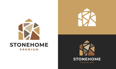Stone home logo design. House building Vector design with colorful abstract stones graphic icon symbol