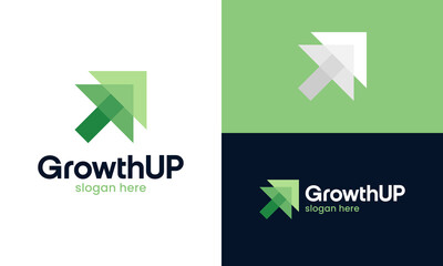 Modern growth logo design. Abstract arrow shape vector design with technology model. Symbol for business startup, marketing, finance and management company