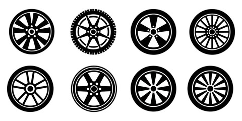Fast car wheel icon, auto tire motion, car wheel with speed lines, very simple flat and minimalist Tire silhouette in black on a white background, car wheel black silhouette, PNG pattern wheel.