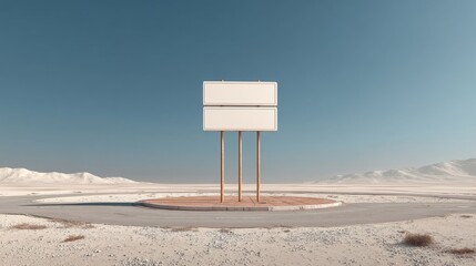 Empty Signboard in Desolate Landscape Under Clear Blue Sky