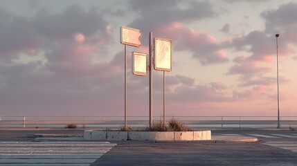 Abandoned Road Signs at Sunset in Isolated Urban Environment