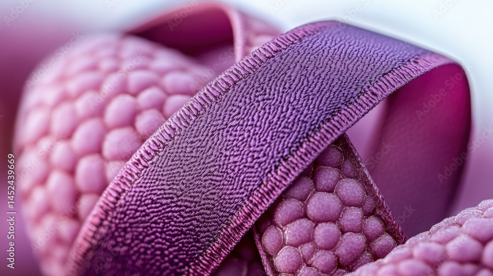 Poster close-up view of textured purple ribbon with soft, rounded patterns, showcasing intricate details