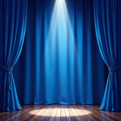 Abstract blue curtain backdrop with bright stage lights for elegant event design, modern, light