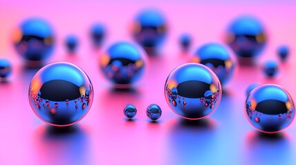 Abstract Shiny Spheres Pink Blue Background 3D Render