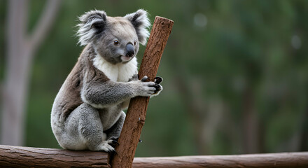 Naklejka premium Cute Koala Climbing a Branch in Natural Habitat, Wildlife Photography