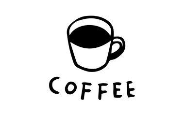 シンプルなコーヒーカップのアイコン、白黒
