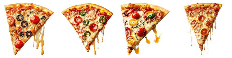 Set of hot pizza slice vegetable isolated on transparent, PNG
